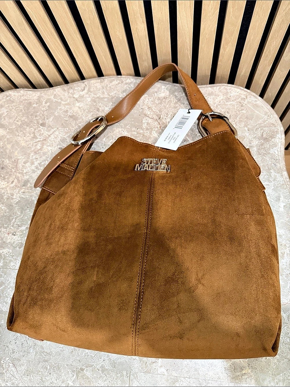 Steve Madden Bolga Sueded Buckle Hobo Crossbody Brown Shoulder Bag NWT